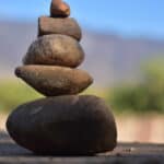 lava rock stone in balance in the desert